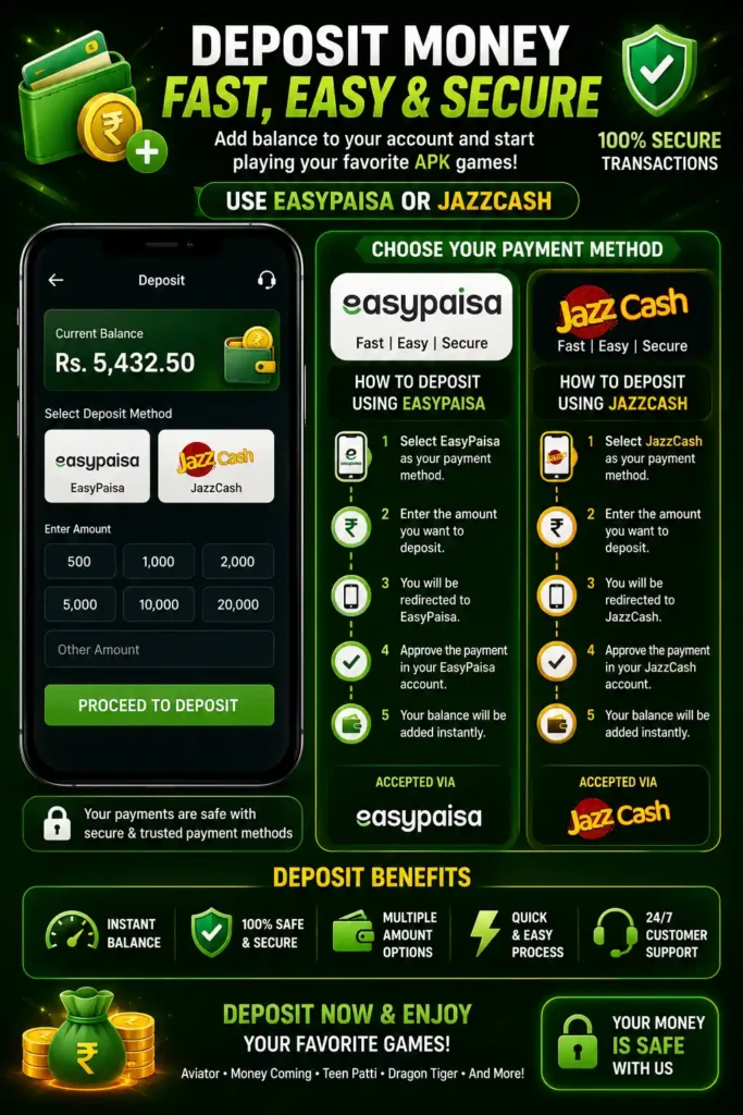 Online Earning apk deposit image using easypaisa and jazzcash