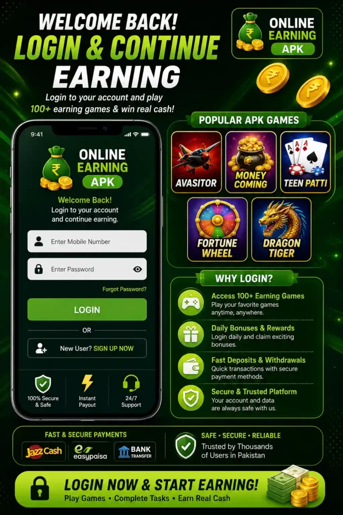 Online earning apk login image for android 2026